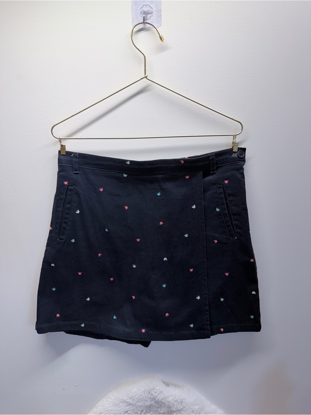 30” Waist Vintage Navy Mini Skort with Multicolor Butterfly Detail 🦋